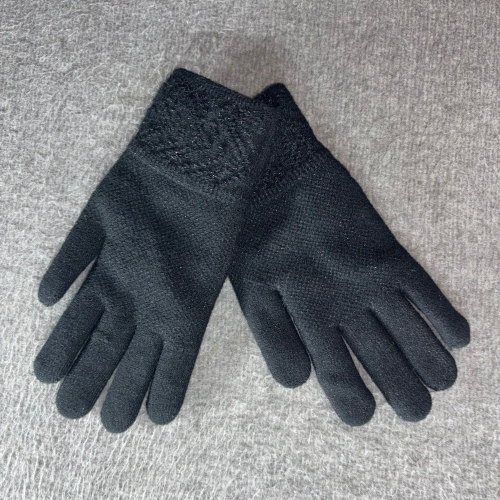 Steve Madden Black Knit Gloves Textured Chevron Cuff M3063 New With Tags
